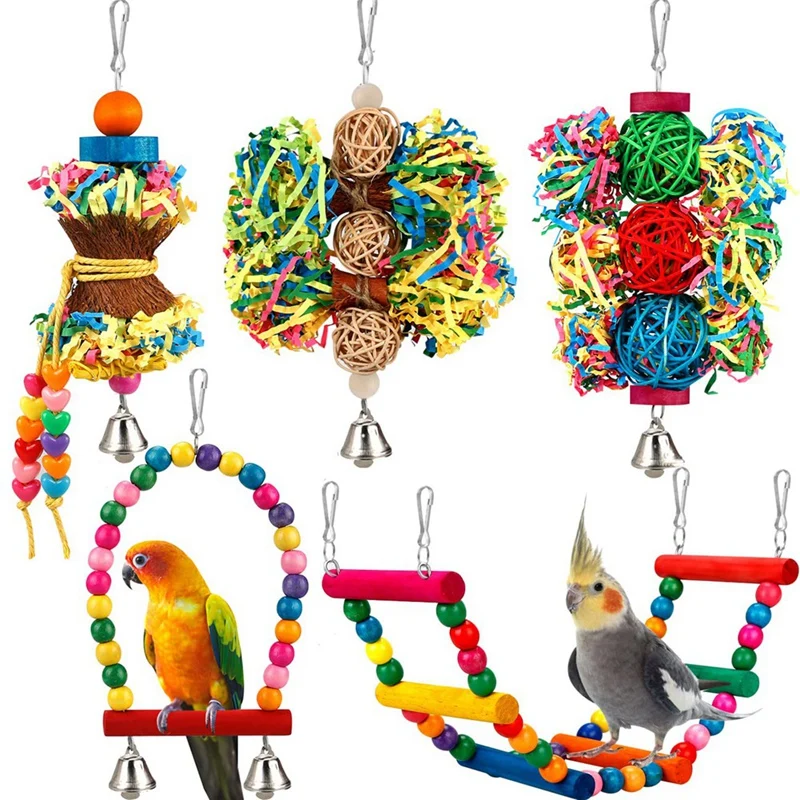 

Bird Parakeet Toys Foraging Shredding Toys Parrot Cage Accessories Hanging Toys Bird Swing Bird Ladder for Cockatiel