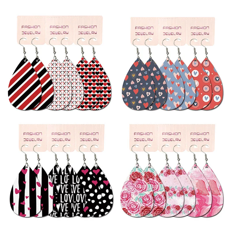3 Pairs 2023 New St. Valentine's Day Girl Gift Faux Leather Teardrop Dangle Earrings Collection Love Heart XOXO Floral Wholesale
3 Pairs 2023 New St. Valentine's Day Girl Gift Faux Leather Teardrop Dangle Earrings Collection Love Heart XOXO Floral Wholesale