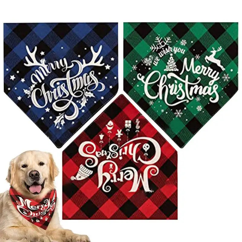 

Банданы для собак, большой шарф для домашних животных, 3 шт., Рождественский Снежный принт для собак, полиэстер, клетчатый, стираемый, галстук-бабочка, воротник, шарф для кошек и собак, Большой собачий