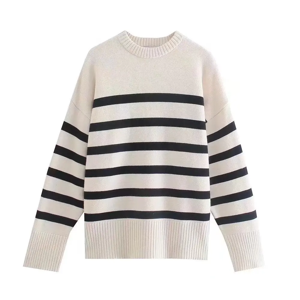 2022 Women Fashion With Side Vents Striped Loose Knit Sweater Vintage O Neck Long Sleeve Female Pullovers Chic Tops
2022 Women Fashion With Side Vents Striped Loose Knit Sweater Vintage O Neck Long Sleeve Female Pullovers Chic Tops