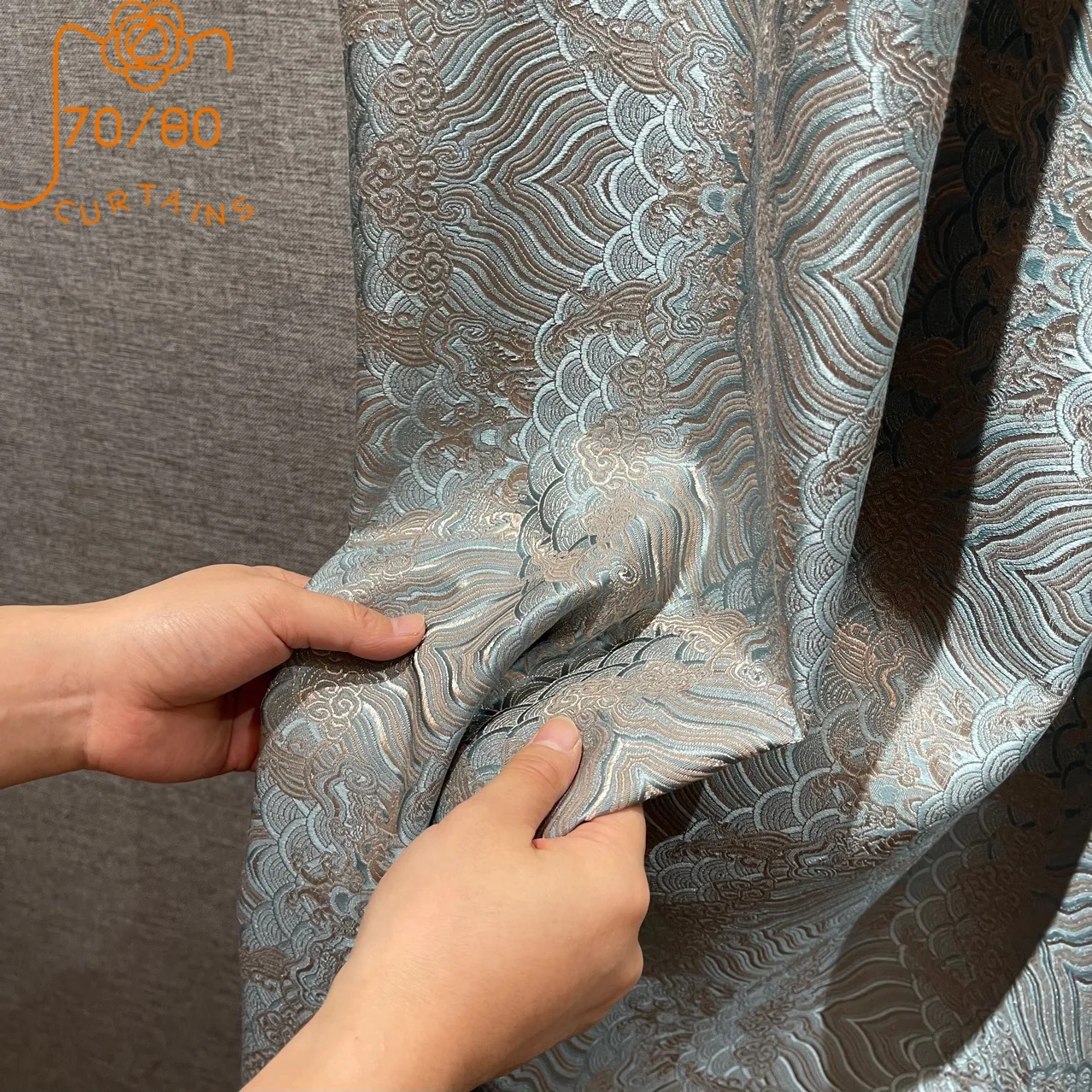 

New Chinese High-end Haiya Pattern Thickened Blackout Curtains for Living Room and Bedroom Customized Products