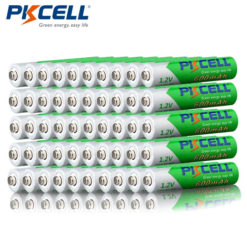 

Promotion- PKCELL 50pcs/lot 1.2V 600mAh AAA NIMH Rechargeable Battery NI-MH Low Self-discharged Pre-charged Batteries