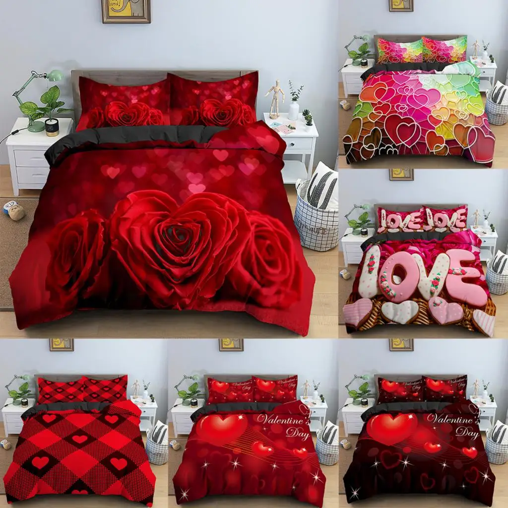 Valentine's Day Wedding Bedding Set 2/3 Pcs Luxurious Rose Love Heart Duvet Cover Pillowcase 3D Red Rose Printed Quilt Cover
Valentine's Day Wedding Bedding Set 2/3 Pcs Luxurious Rose Love Heart Duvet Cover Pillowcase 3D Red Rose Printed Quilt Cover