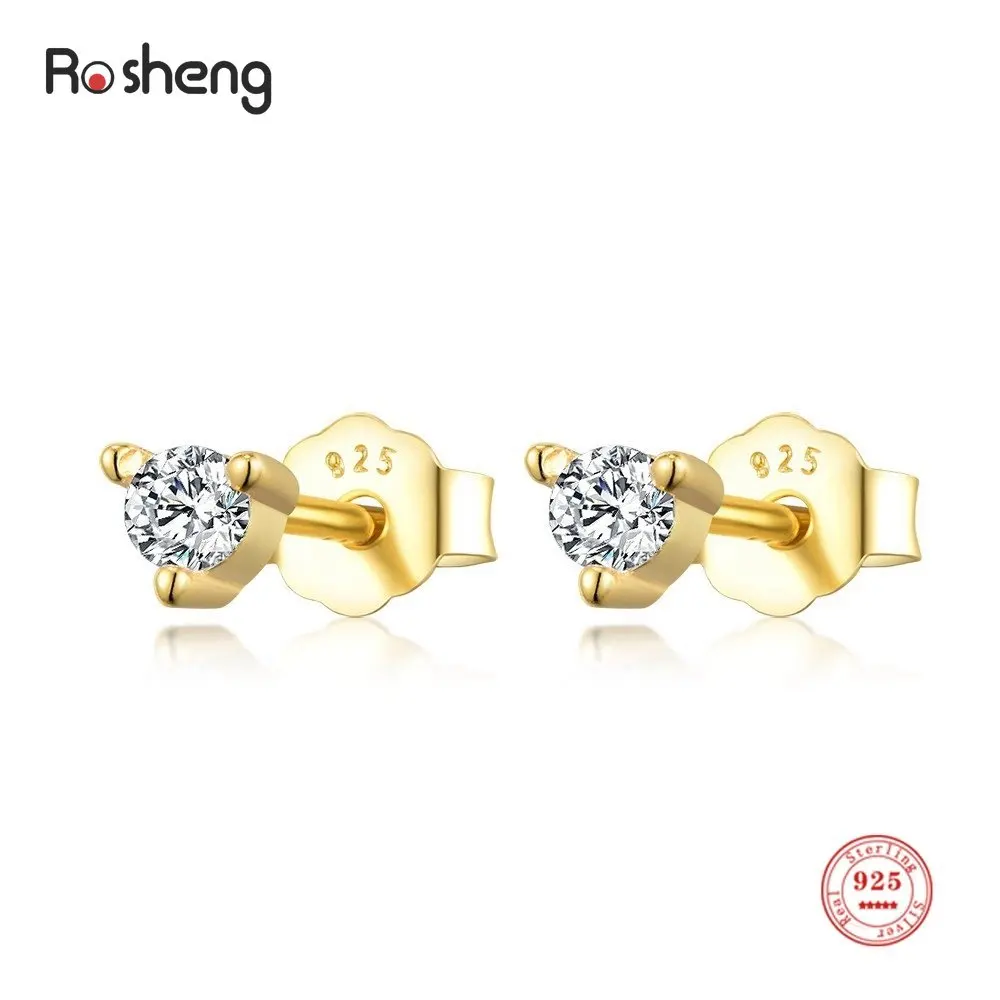 

S925 Sterling Silver 3 Claws CZ Korean Earrings for Women Crystal Ear Studs Anti Allergic Body Jewelry Diamond Gift