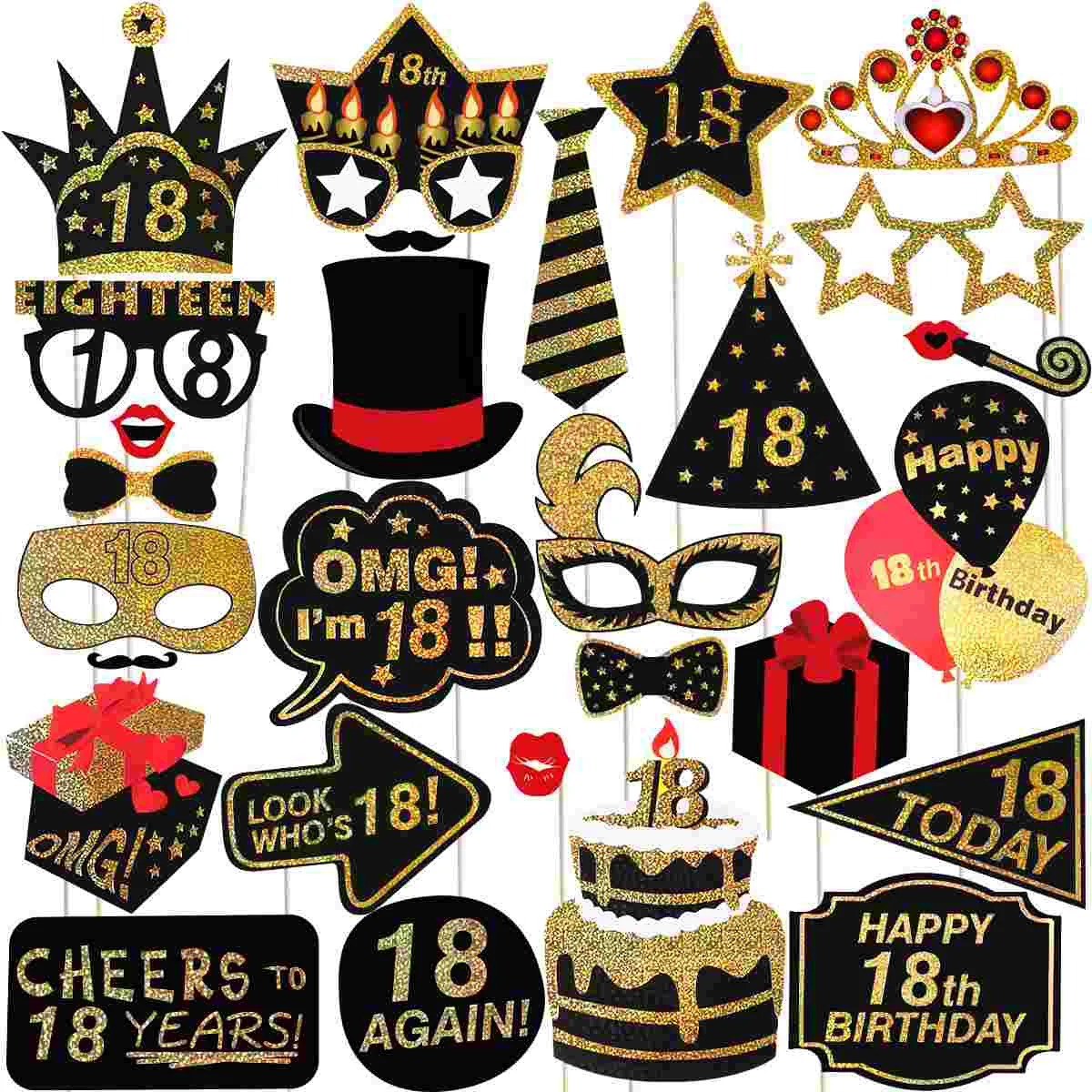 

Tinksky 29 Pcs Glitter 18th Happy Birthday Photo Booth Props Party Accessories for Birthday Party Decoration Favors Supplies