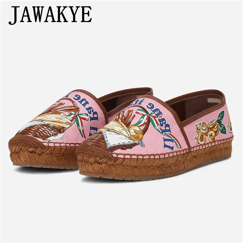 

JAWAKYE Embroider Flat Loafers Women's mules Ankle Strap Flat Sandals Slip on Lazy Ladies Luxury Straw Thick Bottom Doug Shoes
