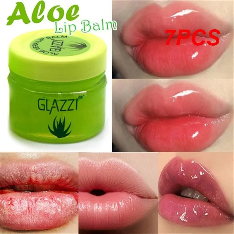 

7PCS Aloe Vera Hydrating Moisturizing Lip Balm Lips Care Soothing Gel Color Change Lip Gloss Makeup Lip Base Primer Oil TSLM1