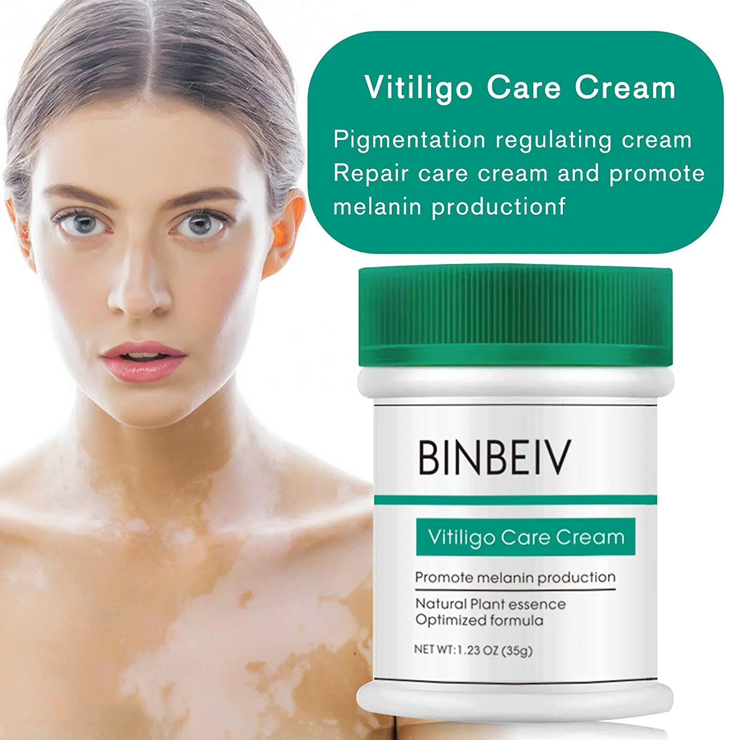 BINBEIV Vitiligo Care Cream Promote melanin production Antibacterial Repair Remove white spots Leukoplakia Skin blemishes 35g
BINBEIV Vitiligo Care Cream Promote melanin production Antibacterial Repair Remove white spots Leukoplakia Skin blemishes 35g