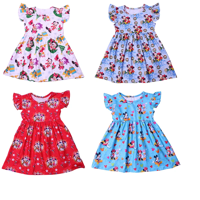 

Disney Christmas Dress little Girls Mickey Clothes V-day Red Pink Dresses Milksilk Casual Cartoon Clothing 1-7Y