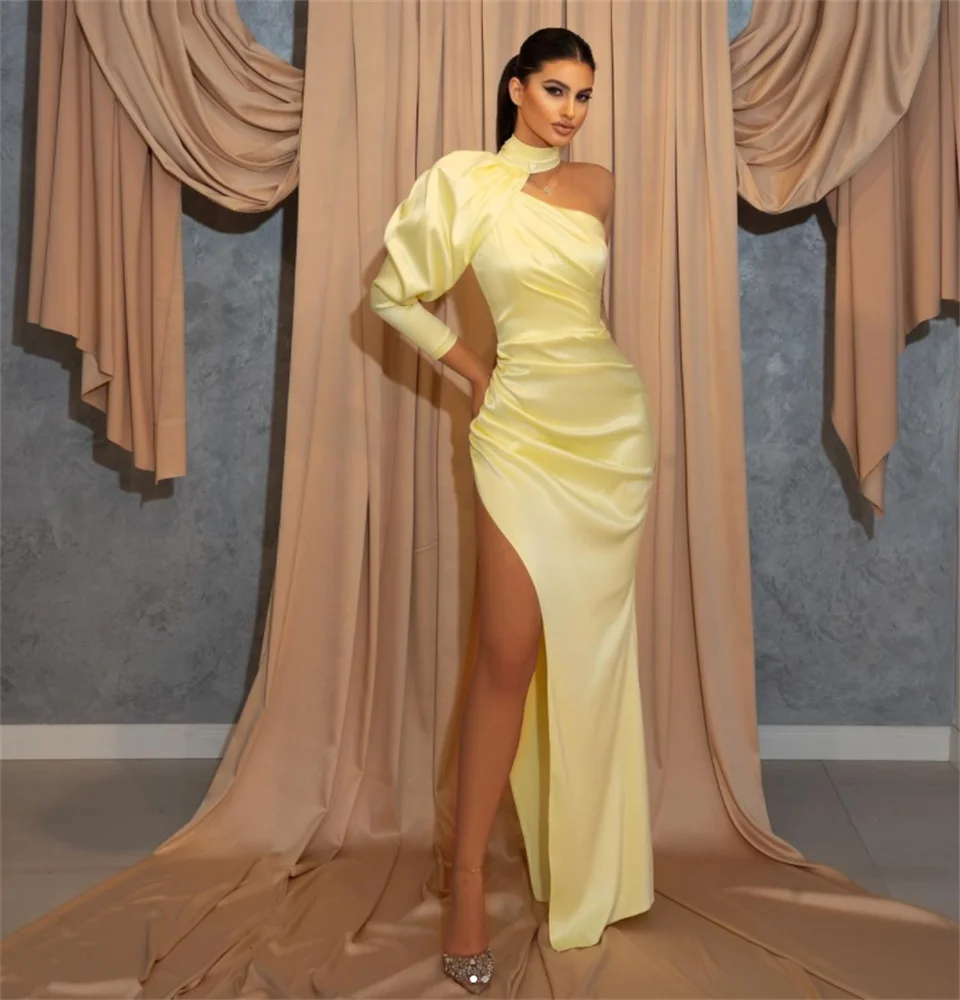Yellow One Shoulder High Neck Party Gowns For Woman Long Style Pleat Mermaid Evening Dresses 2022 Prom Dress
Yellow One Shoulder High Neck Party Gowns For Woman Long Style Pleat Mermaid Evening Dresses 2022 Prom Dress