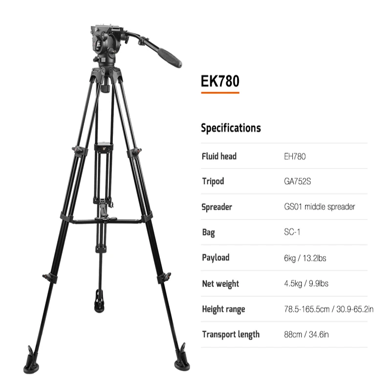 

E-Image EK780 EK780 Plus SLR Photography Video Tripod Professional Hydraulic Damping Camera Tripod Camcorder Fluid Ball Head