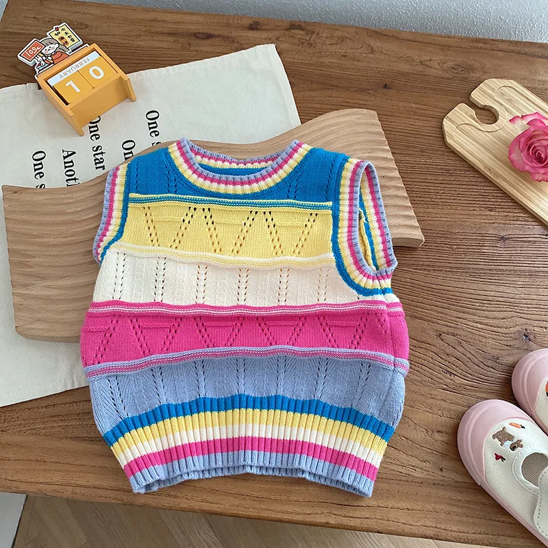 Spring Autumn New Boy Baby Fashion Knitting Rainbow Vest Girl Children Sleeveless Casual Cotton Tops Kid Cute Pullover Waistcoat
Spring Autumn New Boy Baby Fashion Knitting Rainbow Vest Girl Children Sleeveless Casual Cotton Tops Kid Cute Pullover Waistcoat