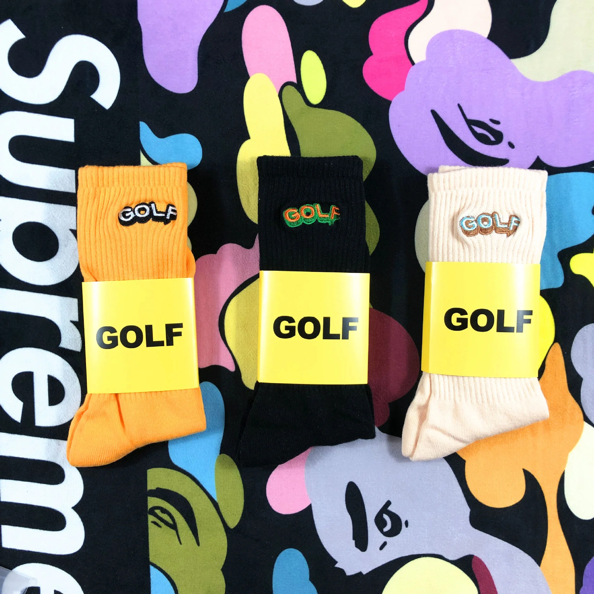 Fashion brand Golf embroidered candy tricolor pure cotton socks girl Yafeng hip hop Street couple socks
Fashion brand Golf embroidered candy tricolor pure cotton socks girl Yafeng hip hop Street couple socks