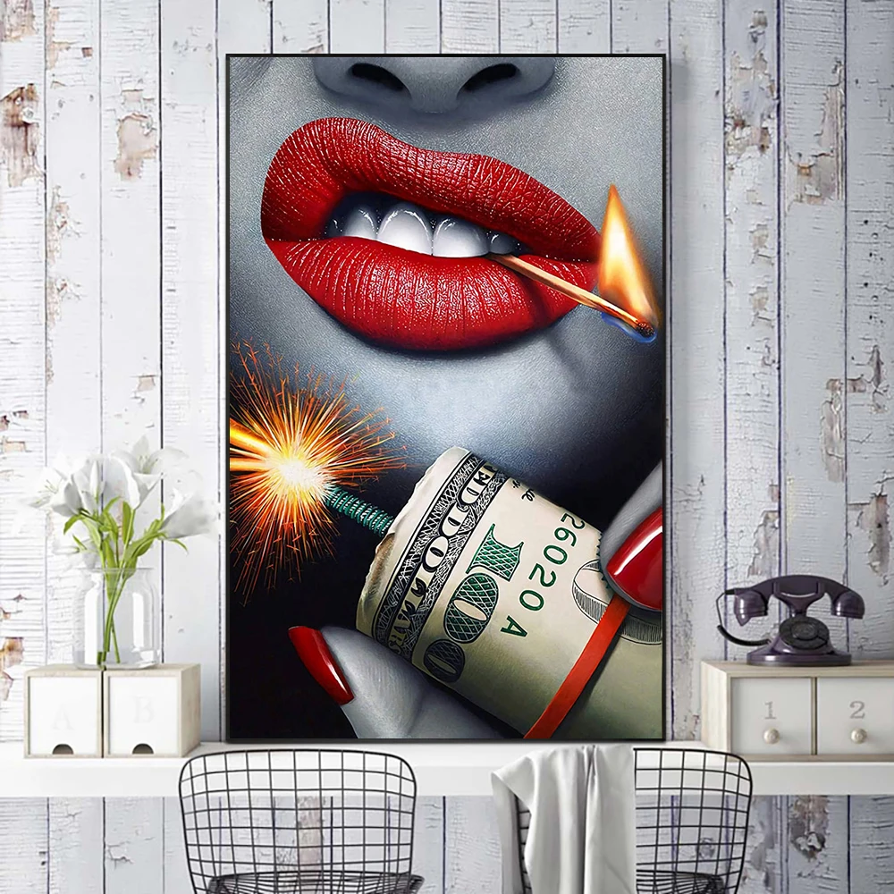 Red Lips Girl With Money Canvas Painting Modern Nordic Graffiti Art Figure Posters And Prints Wall Art For Home Room Decoration 
Red Lips Girl With Money Canvas Painting Modern Nordic Graffiti Art Figure Posters And Prints Wall Art For Home Room Decoration