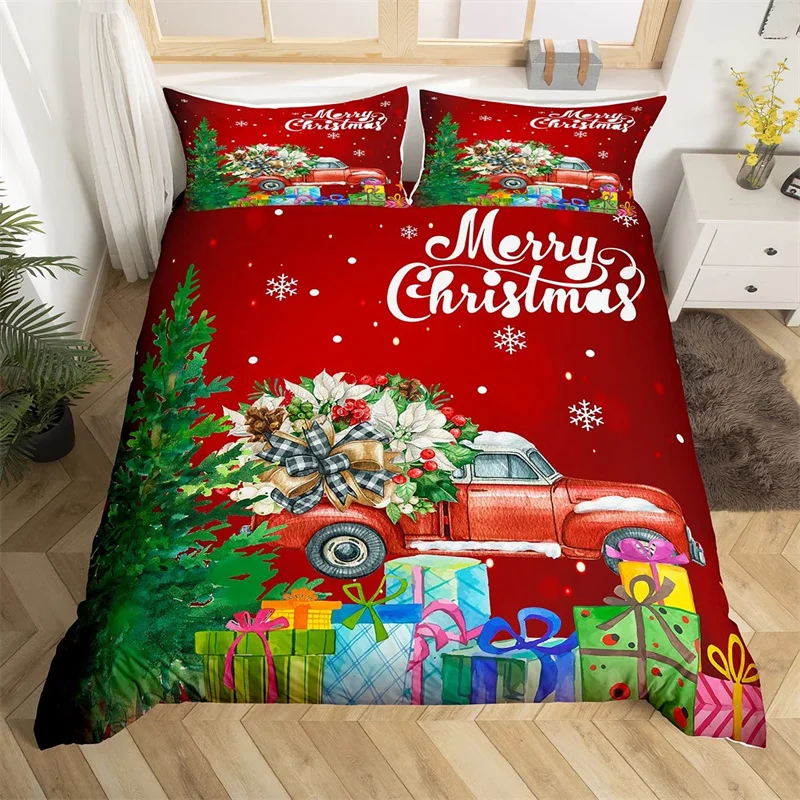 

Christmas Tree Santa Claus Duvet Cover Kids Christmas Bedding Set Polyester Botanical Racing Car Twin King Queen Comforter Cover