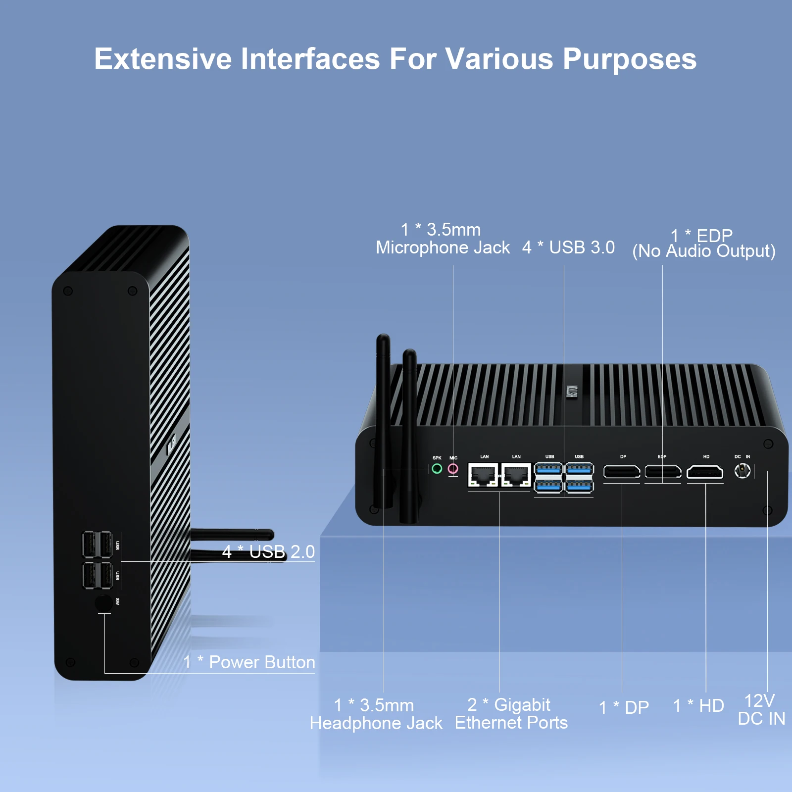 

HYSTOU Fanless Mini PC Intel Core I5 I7 2*DDR4 8G 16G 4K HD DP EDP 60Hz WiFi2.4G 5G TPM2.0 Windows11 Office Computer