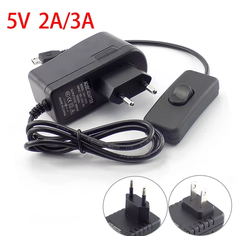 AC DC 5V 2A 3A 3000mA Micro USB DC Power Adapter supply US EU Plug on/off switch 100V 240V Converter charger for Raspberry Pi B
AC DC 5V 2A 3A 3000mA Micro USB DC Power Adapter supply US EU Plug on/off switch 100V 240V Converter charger for Raspberry Pi B