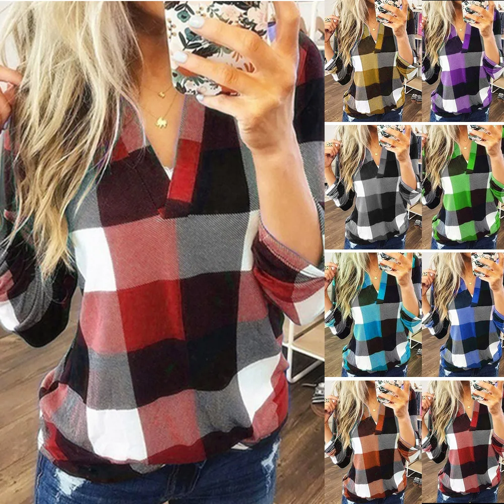 Women's Shirt Plaid Print V-Neck Long Sleeves Cotton Top Spring T-Shirt Long Sleeve Sweatshirts for Teen Girls NIN668
Women's Shirt Plaid Print V-Neck Long Sleeves Cotton Top Spring T-Shirt Long Sleeve Sweatshirts for Teen Girls NIN668