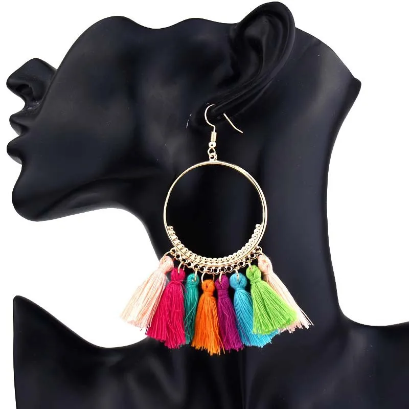 

Bohemian Big Hoop Earrings for Women Fashion Colorful Braided Pendant Big Hoops Earring Wedding Sandy BeachParty Jewelry Gift