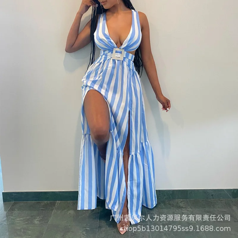 Women Dress Striped Print Cutout High Slit Maxi Dress Women Long Loose Dress Deep V Neck Sleeveless Summer Spring Fashion Daily
Women Dress Striped Print Cutout High Slit Maxi Dress Women Long Loose Dress Deep V Neck Sleeveless Summer Spring Fashion Daily