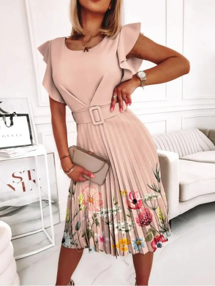 Vintage Ruffle Sleeveless Floral Print Dress Fashion Office Summer O Neck A Line Slim Pleated Mid-calf Dresses Party Vestidos
Vintage Ruffle Sleeveless Floral Print Dress Fashion Office Summer O Neck A Line Slim Pleated Mid-calf Dresses Party Vestidos