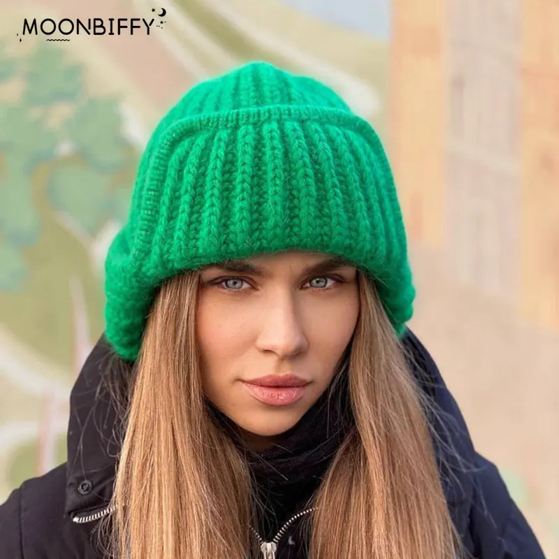 

Autumn Winter Ladies Knitted Hat Women Leisure Style Solid Color Flanging Tie Up Ear Protection Windproof Warm Cap Bomber Hats