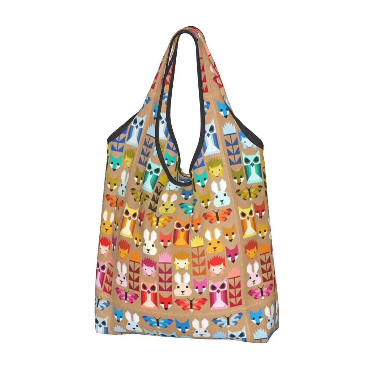 

Сумка-шоппер Женская на плечо, модная повседневная сумочка-тоут с рисунком зайца, ежика, совы, складная сумка для хранения