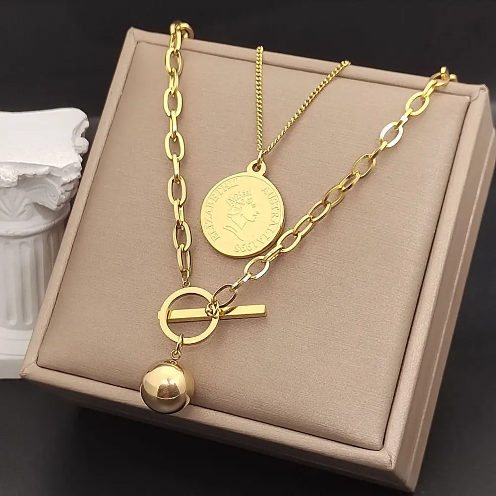 316L Stainless Steel Layered Necklace for Women Retro Punk Style Queen Portrait Coin Medal Pendant Jewelry Thick Chain Necklaces
316L Stainless Steel Layered Necklace for Women Retro Punk Style Queen Portrait Coin Medal Pendant Jewelry Thick Chain Necklaces