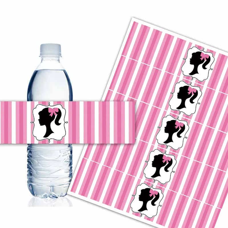 Girls Party Bottle label - 15 water bottles decorated in pink, white, black
Girls Party Bottle label - 15 water bottles decorated in pink, white, black