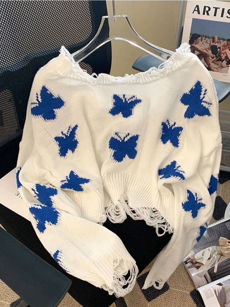 Fashion Butterfly Knitted Woman Harajuku Korean Sweaters Sweet Oversized Cropped Tops Off Shoulder Casual Loose Jumper swea 2023
Fashion Butterfly Knitted Woman Harajuku Korean Sweaters Sweet Oversized Cropped Tops Off Shoulder Casual Loose Jumper swea 2023