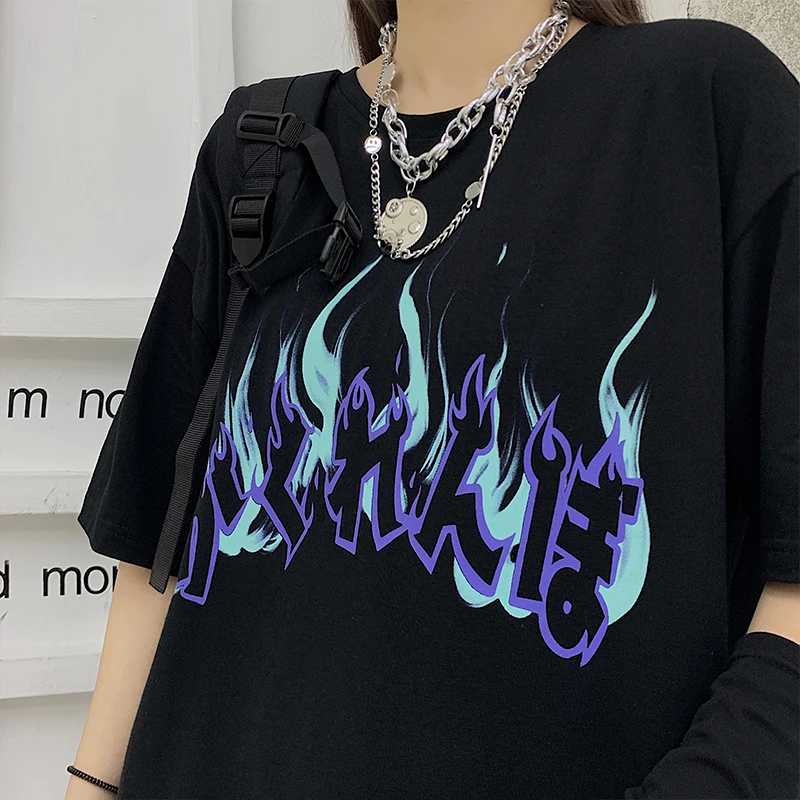 Hip Hop Streetwear Tops Women T Shirt Harajuku Casual Loose Tees Summer Girls Chic Vintage Flame Print T-shirt Oversized T Shirt
Hip Hop Streetwear Tops Women T Shirt Harajuku Casual Loose Tees Summer Girls Chic Vintage Flame Print T-shirt Oversized T Shirt