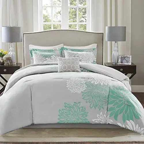 

Enya Comforter Set-Modern Floral Design All Season Down Alternative Bedding, Matching Shams, Bedskirt, Decorative Pillows, King
