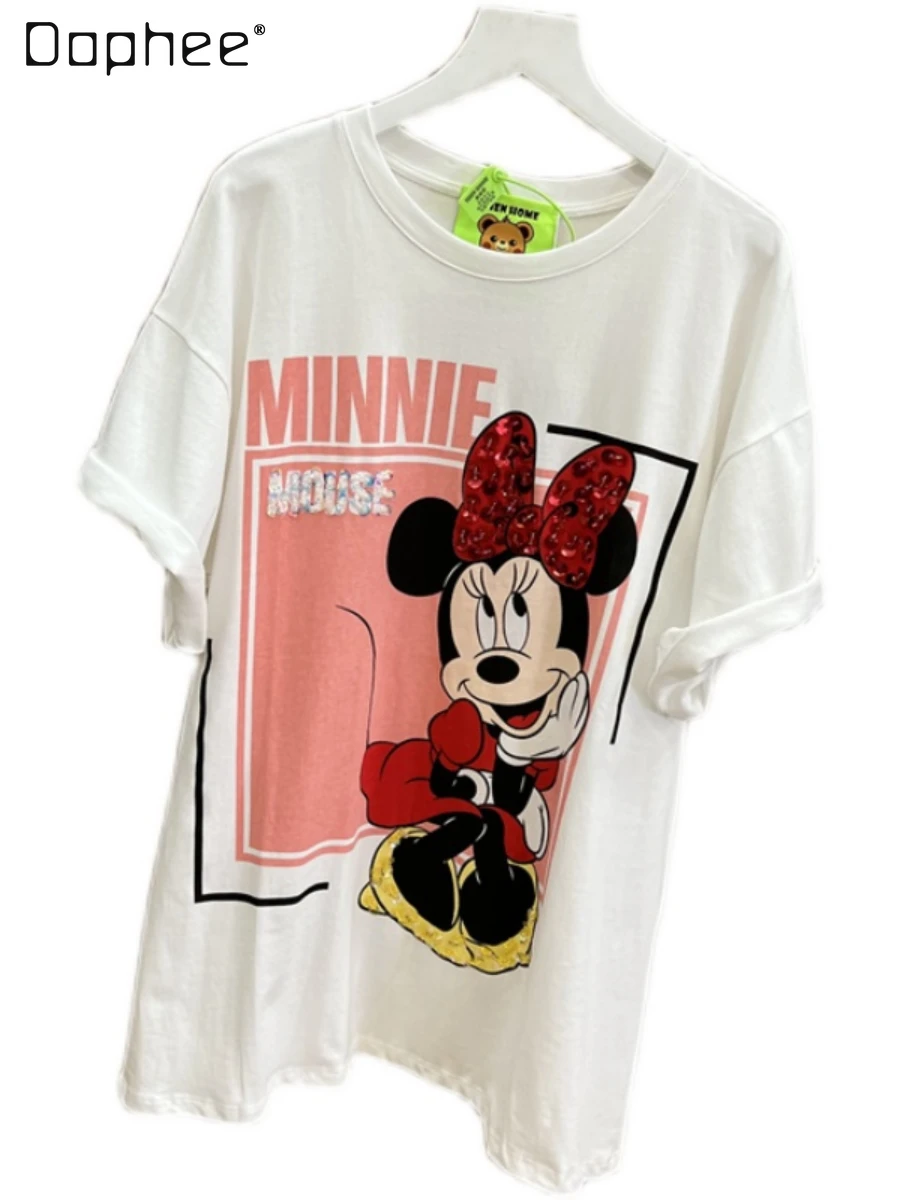 Summer New Oversize T Shirt Women Beaded Sequins Cartoon Printed Pure Cotton Loose Short Sleeve T-shirt Top Sweet White Tee
Summer New Oversize T Shirt Women Beaded Sequins Cartoon Printed Pure Cotton Loose Short Sleeve T-shirt Top Sweet White Tee