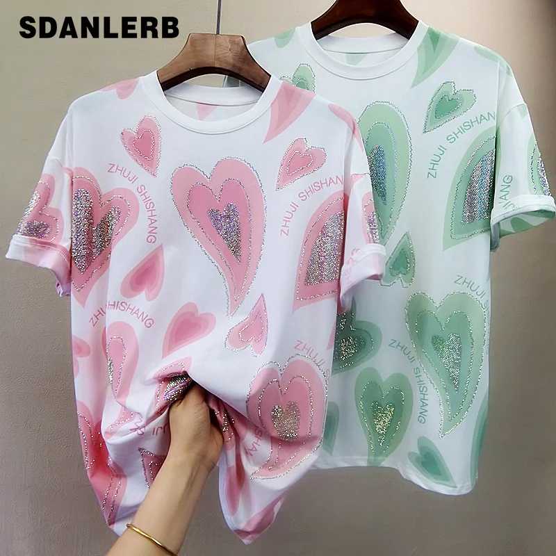 Heavy Industry Heart-Shaped Rhinestone Short Sleeve Loose Casual Top Women's 2022 Summer New Versatile T-shirt Fashion Tees
Heavy Industry Heart-Shaped Rhinestone Short Sleeve Loose Casual Top Women's 2022 Summer New Versatile T-shirt Fashion Tees