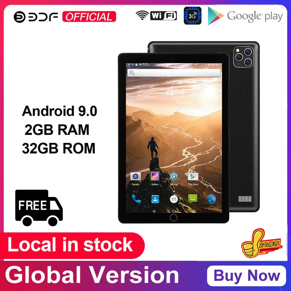 

10 Inch Tablet Pc Android 9.0 Quad Core Play Store 2GB/32GB Calling Tab Dual SIM Card 1280*800 IPS Tablette 3G Phone Tablet 10.1