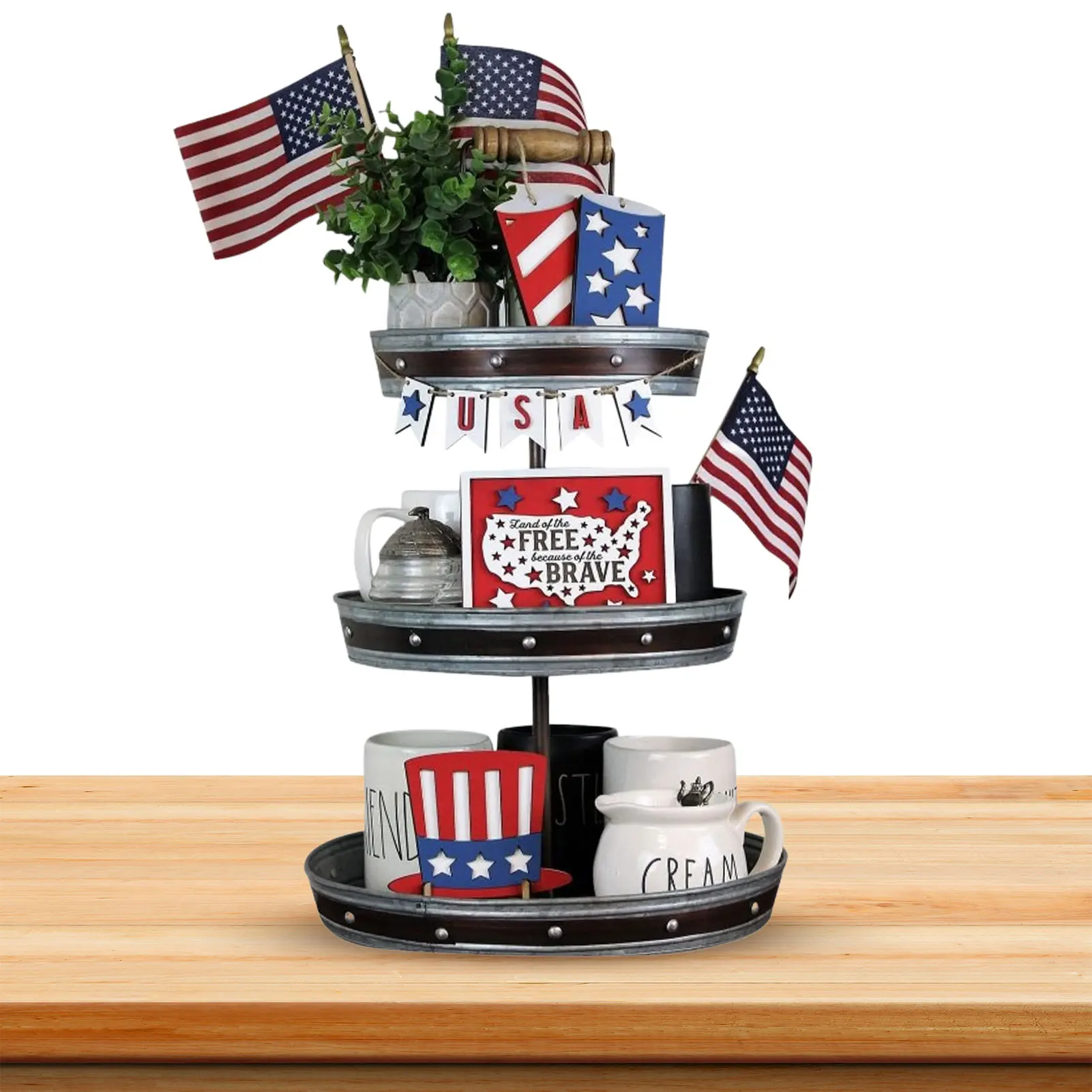 

4th Of July Tiered Tray Decoration Veteran Memorial Day Wooden Table Signs For Tiered Trays Rustic Wooden Memorial Ornament For