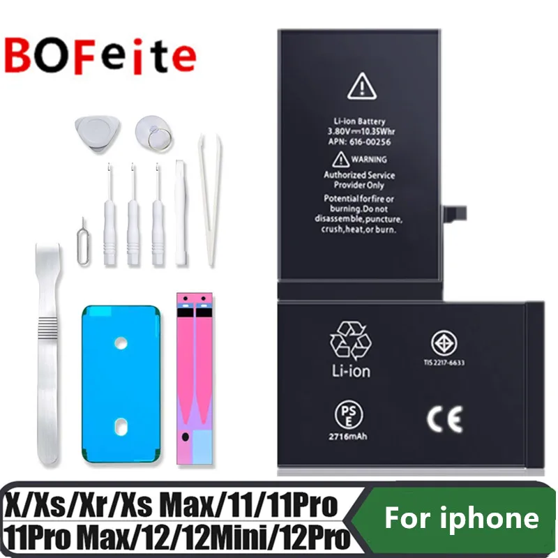 BoFeite Original Capacity Battery For iPhone X XR XS XS MAX 11 12 13 PRO MAX Rechargeable Batterie for Apple Phone Battery
BoFeite Original Capacity Battery For iPhone X XR XS XS MAX 11 12 13 PRO MAX Rechargeable Batterie for Apple Phone Battery