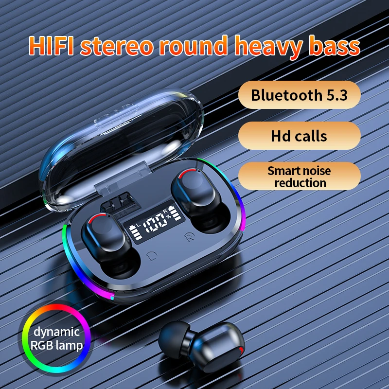 

Bluetooth-гарнитура 5.3 Беспроводные наушники с сенсорным цифровым дисплеем, наушники-вкладыши с шумоподавлением и микрофоном, спортивные наушн...