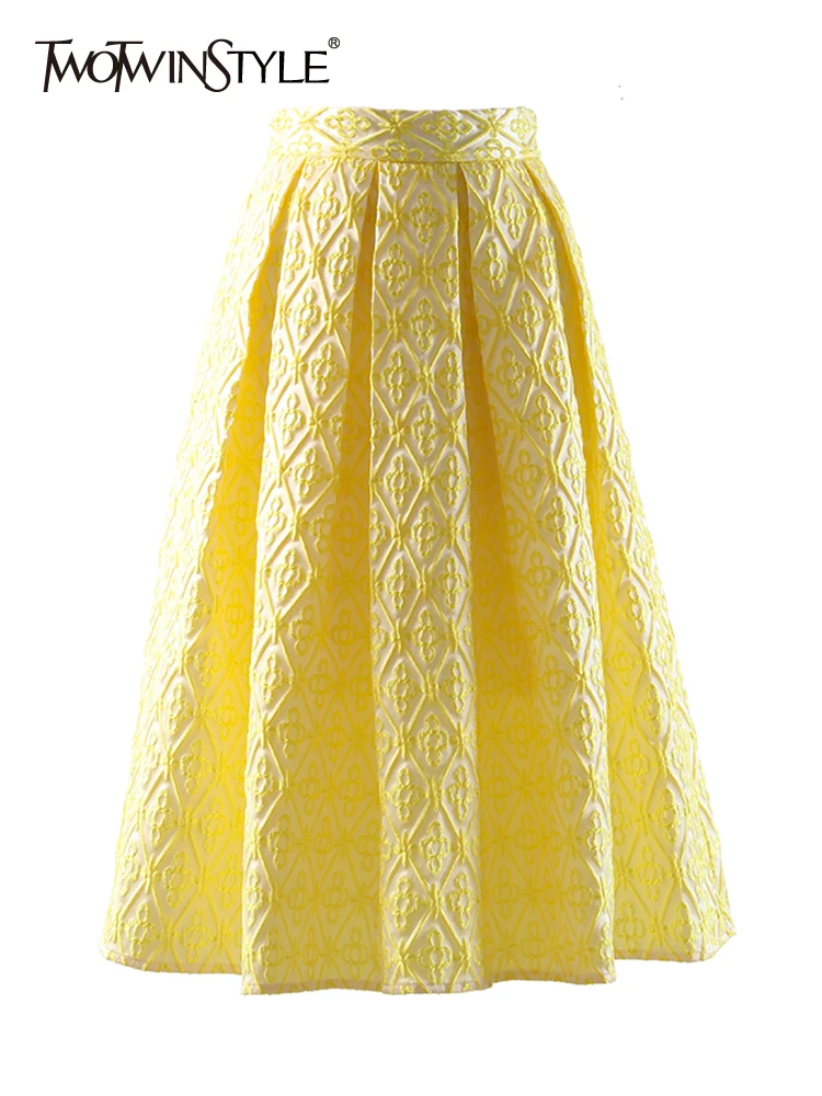 TWOTWINSTYLE Vintage Jacquard Solid Skirt For Women High Waist Loose Long Casual Midi Skirts Female 2022 Fashion Spring Clothing
TWOTWINSTYLE Vintage Jacquard Solid Skirt For Women High Waist Loose Long Casual Midi Skirts Female 2022 Fashion Spring Clothing