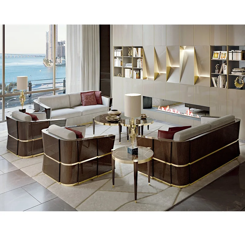 luxury sofa combination Hong Kong-style leather soft package custom living room high-end three-person stainless steel designer
luxury sofa combination Hong Kong-style leather soft package custom living room high-end three-person stainless steel designer