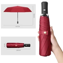 Solid color three fold windproof business umbrella with automatic folding windproof umbrella