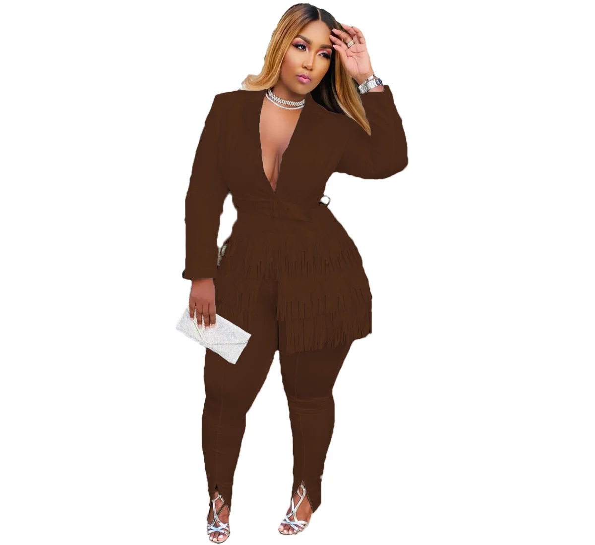 Women's Autumn And Winter Fashion Solid Color Multicolor Tassel Splicing Professional Coat Trousers Two-piece Set Long Jackets
Women's Autumn And Winter Fashion Solid Color Multicolor Tassel Splicing Professional Coat Trousers Two-piece Set Long Jackets