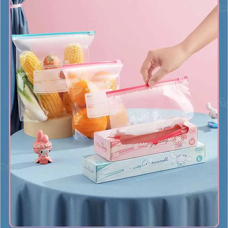 

Hellokittys Melody Kuromi Cinnamoroll Cartoon Food Storage Bag Transparent Plastic Organizer Pouch Vegetable Cookies Packaging