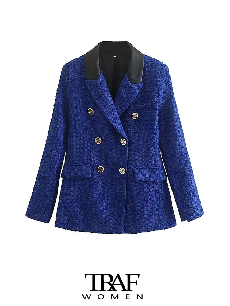 TRAF Women Fashion Patchwork Double Breasted Tweed Blazer Coat Vintage Long Sleeve Flap Pockets Female Outerwear Chic Vestes
TRAF Women Fashion Patchwork Double Breasted Tweed Blazer Coat Vintage Long Sleeve Flap Pockets Female Outerwear Chic Vestes