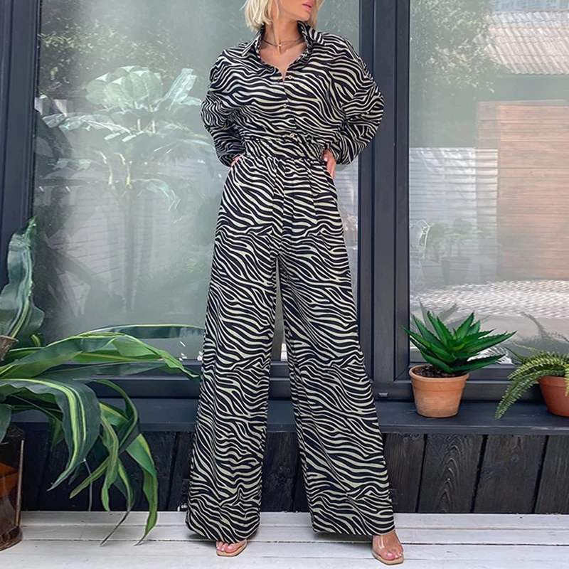 Fashion Zebra Stripe Printed Romper Women Long Sleeve Lapel Office Jumpsuits Trendy Street Female Buttoned High Waisted Overall
Fashion Zebra Stripe Printed Romper Women Long Sleeve Lapel Office Jumpsuits Trendy Street Female Buttoned High Waisted Overall