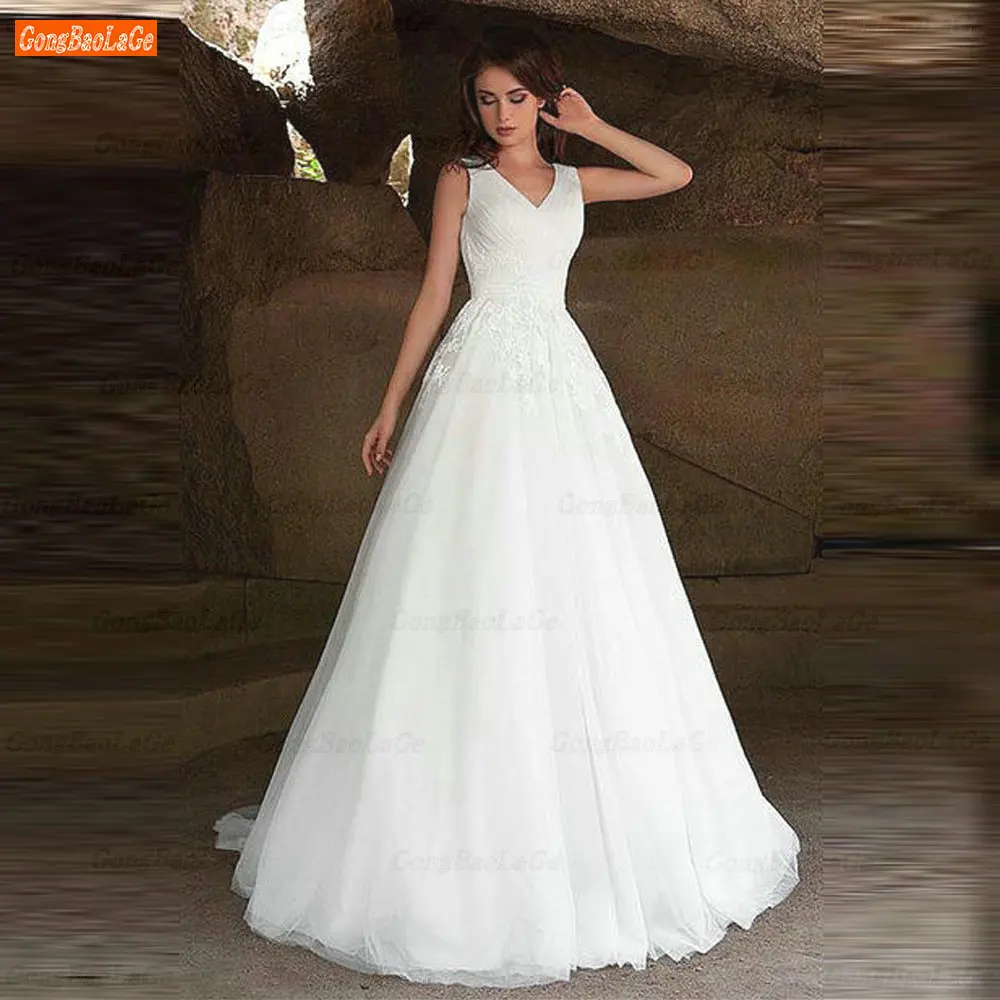 Simple Sleeveless Wedding Dress 2022 A Line Appliques Bridal Wedding Gowns Lace Up Vestido De Noiva Backless Floor Length فستان
Simple Sleeveless Wedding Dress 2022 A Line Appliques Bridal Wedding Gowns Lace Up Vestido De Noiva Backless Floor Length فستان