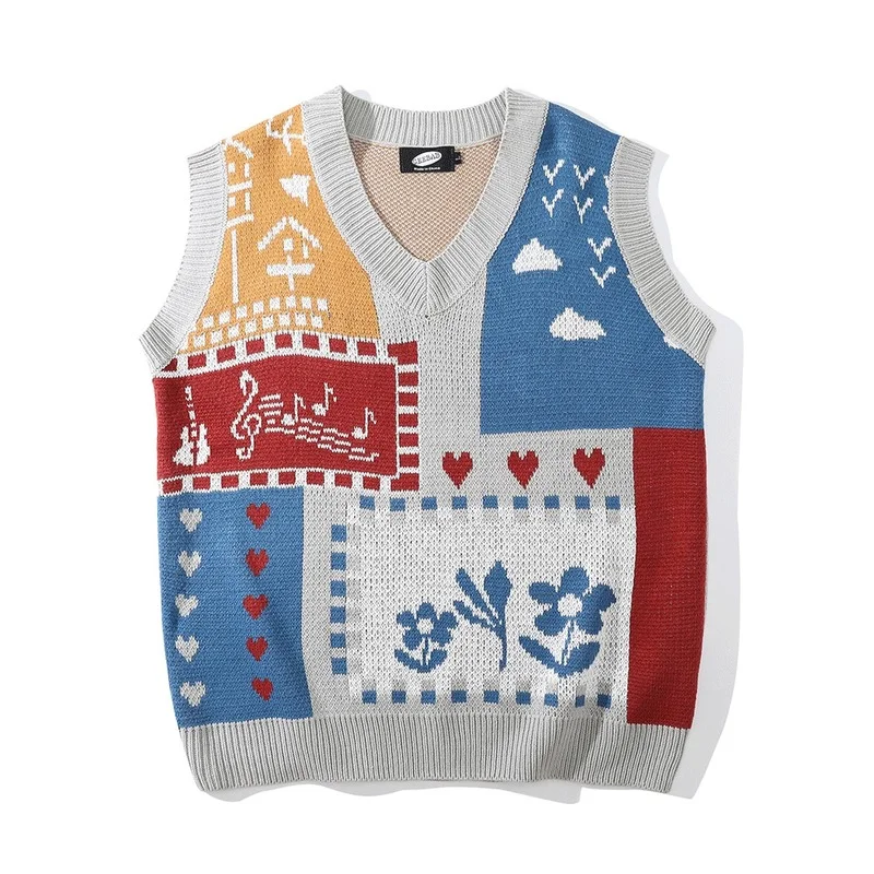 Colorblock Jacquard Sweater Vest Men Ins Street Trend Loose V-neck Waistcoat Sleeveless Sweater Jacket
Colorblock Jacquard Sweater Vest Men Ins Street Trend Loose V-neck Waistcoat Sleeveless Sweater Jacket