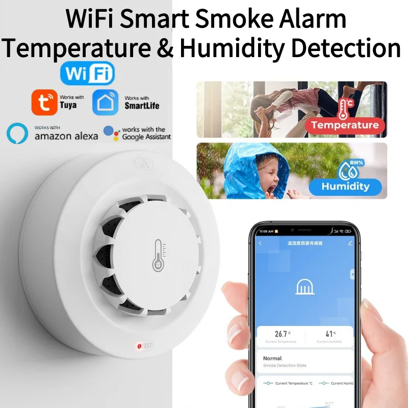Tuya WiFi Smart Smoke Alarm Fire Temperature And Humidity Detection Thermohygrometer Smart Life APP Control Alexa Google Home
Tuya WiFi Smart Smoke Alarm Fire Temperature And Humidity Detection Thermohygrometer Smart Life APP Control Alexa Google Home