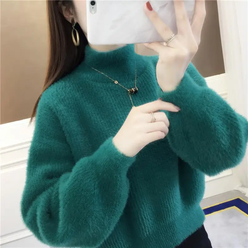 Faux Mink Cashmere Sweater Puff Sleeve Soft Knitted Pullovers 2022 New Warm Basic Solid Sweaters Turtleneck Elastic Top
Faux Mink Cashmere Sweater Puff Sleeve Soft Knitted Pullovers 2022 New Warm Basic Solid Sweaters Turtleneck Elastic Top