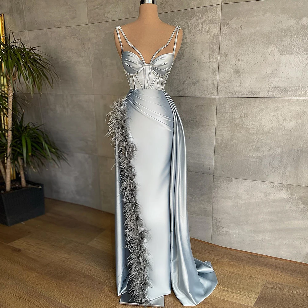 Sweetheart Evening Dresses Long Luxury 2022 Spaghetti Straps Mermaid Feathers Party Gowns Mdern Beading Satin Robes De Soirée
Sweetheart Evening Dresses Long Luxury 2022 Spaghetti Straps Mermaid Feathers Party Gowns Mdern Beading Satin Robes De Soirée